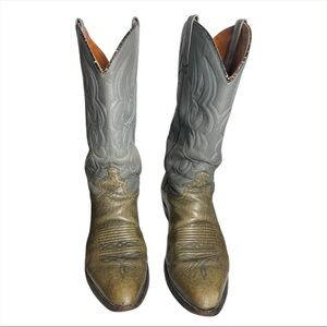 Vintage Grey Leather J Chisolm Boots with Embroidered detail Mens 10.5 D Cowboy